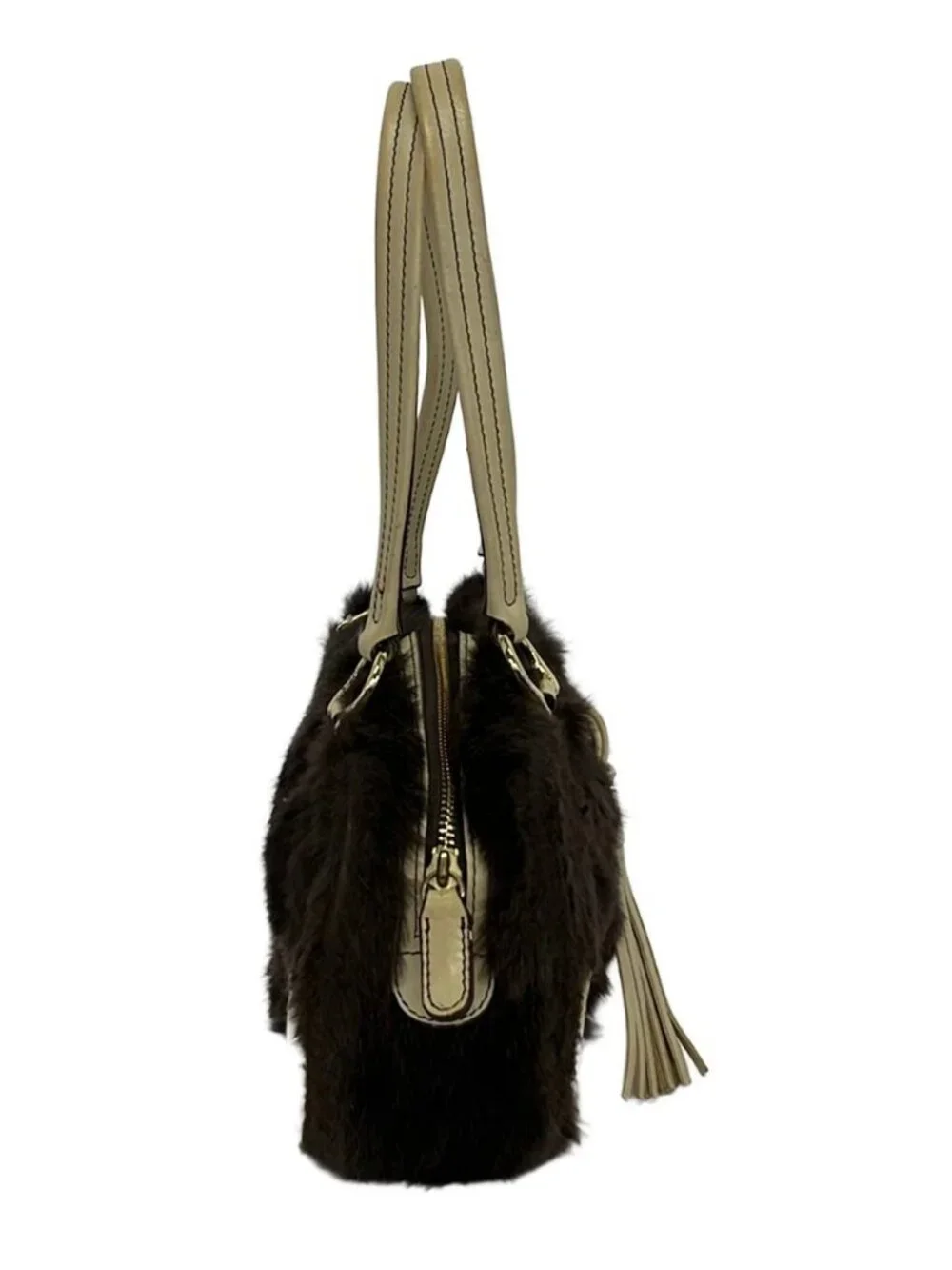 SAZABY Dark Brown Cream Fur Leather Shoulder Bag